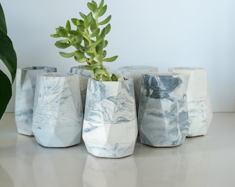 Concrete Planter Jar Pen Holder | concrete pots | marble effect | waves | chic planters | contemporary design | modern | succulent planters