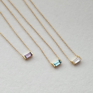 Gold Birthstone Necklace • Baguette Birthstone Gold Necklace • Minimalist birthstone necklace • Dainty gold necklace • Personalized gifts
