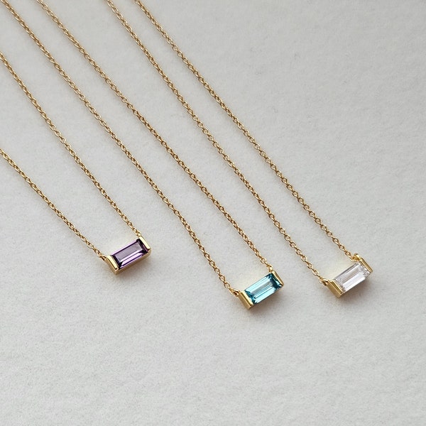 Gold Birthstone Necklace • Baguette Birthstone Gold Necklace • Minimalist birthstone necklace • Dainty gold necklace • Personalized gifts
