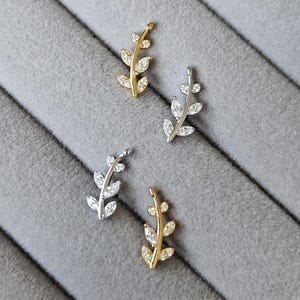 Sterling Silver Leaf Studs Earrings | Leaf Climbers Earrings | Silver Ear Climber Look | Silver Leaf Ear Climbers | Silver Leaf Earrings