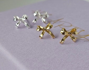Sterling Silver Bow Stud Earrings| Gold Ribbon Earrings | Gold Bow Earrings | Silver Ribbon Bow Knot stud earrings