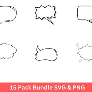 May include: A set of 15 black and white speech bubble outlines. The bubbles are in various shapes and sizes, including a cloud, a starburst, and a rectangle.