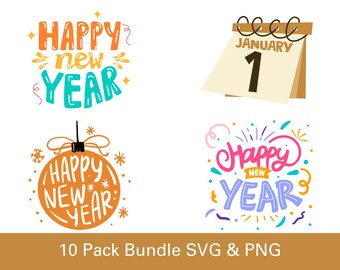 Happy New Year SVG PNG Bundle: Laser Cut Files (Digital Download)