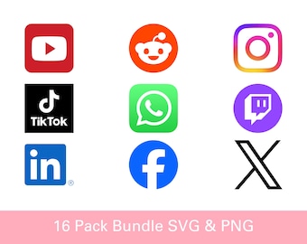 Social Media Icons SVG, Icons PNG, Digital Products