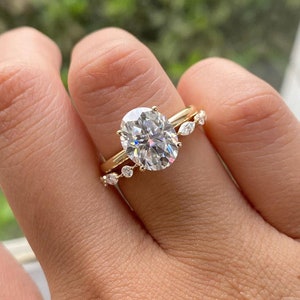 3 CT Oval Cut Moissanite Engagement Ring Set, 14K Solid Gold Ring Set, Wedding Ring Set, Anniversary Gift Anniversary Ring Set, Promise Ring