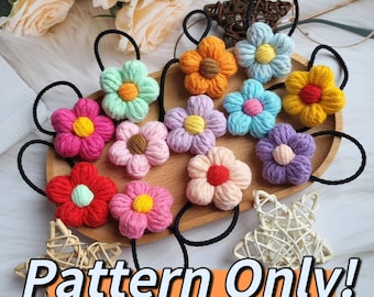 Crochet Puff Flower Hair Rope Pattern – DIY Tutorial (PDF Download)