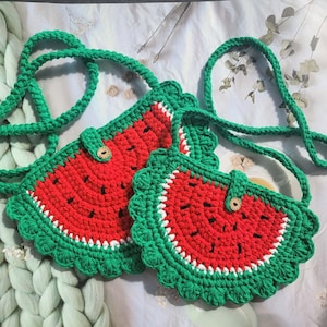 Bolso bandolera de sandía tejido a crochet, hecho a mano, para niños y adultos, bolso de hombro tejido a crochet, bolsos de punto personalizados.
