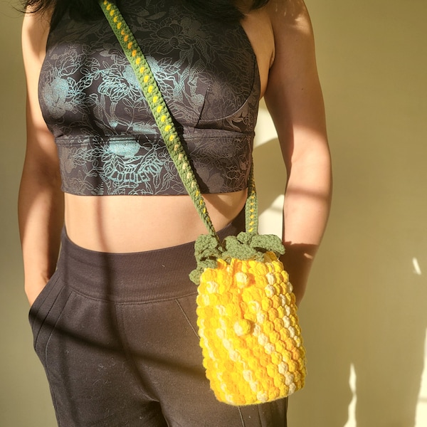 Pineapple Handmade Crochet Crossbody Bag, Cute Fruit Pouch, Special Gifts for Her/Girls/Kids