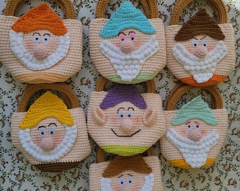 Seven Dwarfs Handle Bag, Handmade Crochet Special Gifts, Disney Cute Bags, Handle/Wrist Bag for dressing costume, Candy Bag