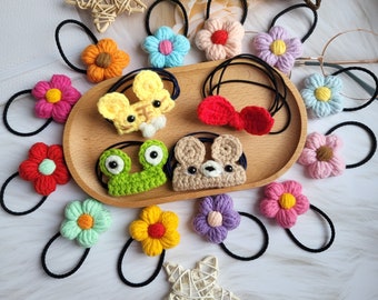 Handmade Crochet Hair Rope, Flower Hair Rope, Cute Animal Hair Tie, Hair Accessories, Gifts for Girls/Babies/Kids