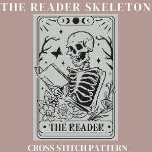 Skelett Tarot Karte Kreuzstich PDF Muster BUNDLE - Die Liebenden | Der Katzenliebhaber | Der Reader | Die Liebenden Floral | Skelett Kreuzstich