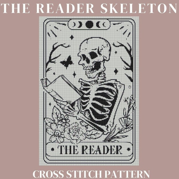 Skeleton Tarot Card Cross Stitch PDF Pattern BUNDLE - The Lovers | The Cat Lover | The Reader | The Lovers Floral | Skeleton Cross Stitch