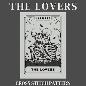 La carte de tarot squelette Lovers Cross Stitch Pattern PDF à télécharger | Tarot squelette | point de croix de carte de tarot | Point de croix squelette