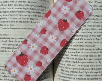 Strawberry Daisy Picnic Bookmark - spring bookmark | pastel colour bookmark | cute strawberry bookmark | bookish accessory | cute fruit
