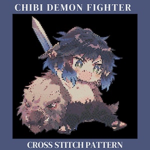 Demon Fighter Cross Stitch Pattern - Chibi Anime Cross Stitch | Anime Embroidery | Fan Art Cross Stitch | Digital Pattern PDF