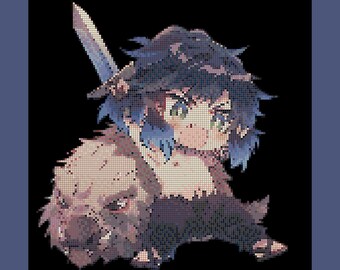 Demon Fighter Cross Stitch Pattern - Chibi Anime Cross Stitch | Anime Embroidery | Fan Art Cross Stitch | Digital Pattern PDF
