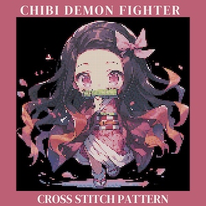 Demon Fighter Cross Stitch Pattern - Chibi Anime Cross Stitch | Anime Embroidery | Fan Art Cross Stitch | Digital Pattern PDF | Anime Art