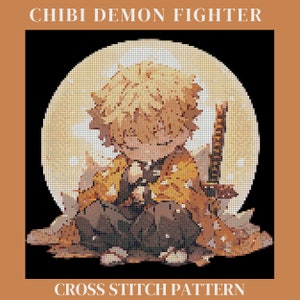 Demon Fighter Cross Stitch Pattern - Chibi Anime Cross Stitch | Anime Embroidery | Fan Art Cross Stitch | Digital Pattern PDF | Anime Art