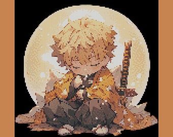 Demon Fighter Cross Stitch Pattern - Chibi Anime Cross Stitch | Anime Embroidery | Fan Art Cross Stitch | Digital Pattern PDF | Anime Art