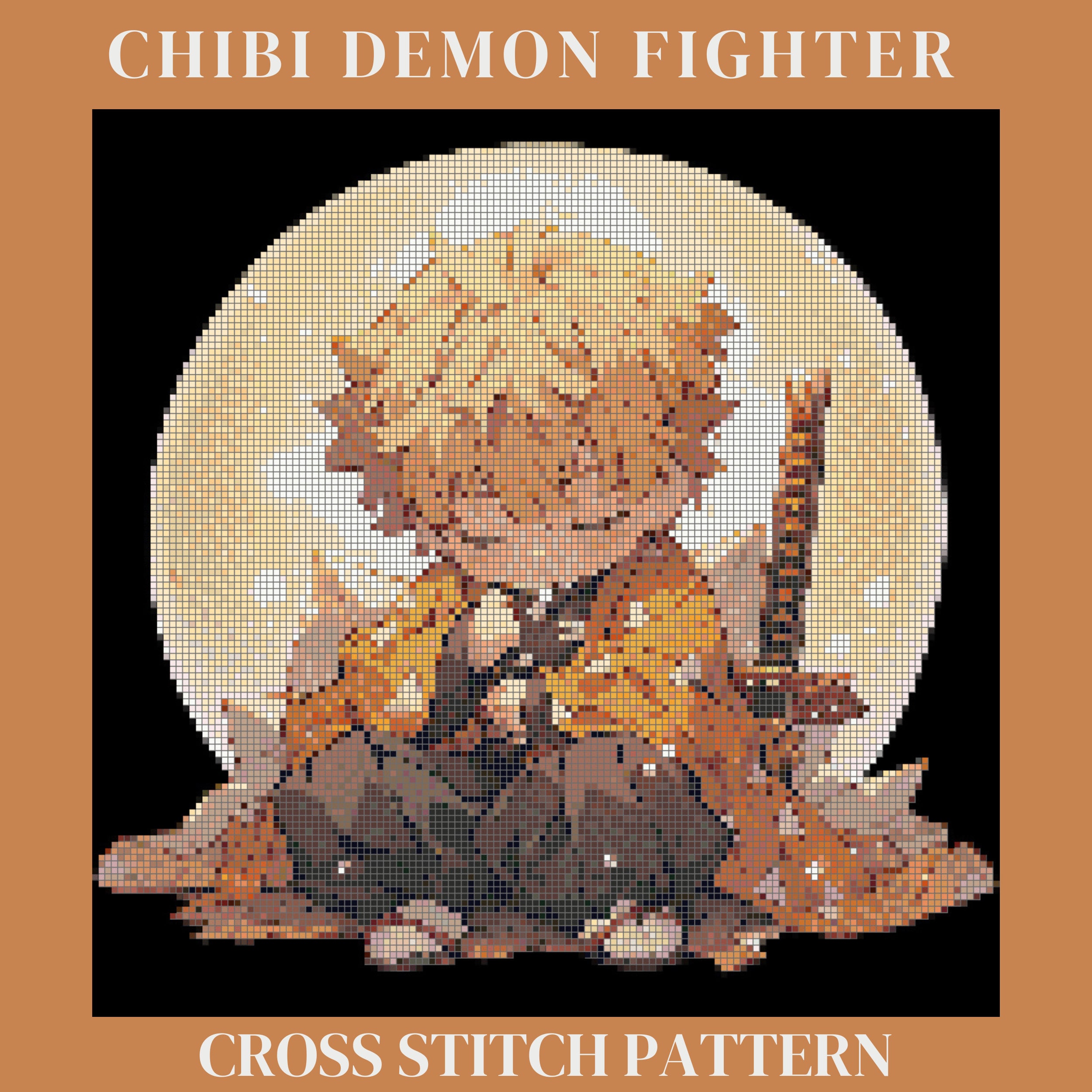Demon Fighter Cross Stitch Pattern Chibi Anime Cross Stitch Anime