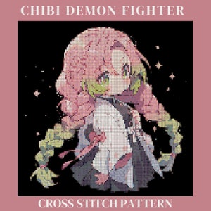 Demon Fighter Cross Stitch Pattern - Chibi Anime Cross Stitch | Anime Embroidery | Fan Art Cross Stitch | Digital Pattern PDF | Anime Art