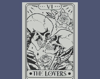 Schema per punto croce PDF digitale "Gli Amanti: Scheletro Floreale" dei Tarocchi / Punto croce Tarocchi / Punto croce Scheletro / Floreale