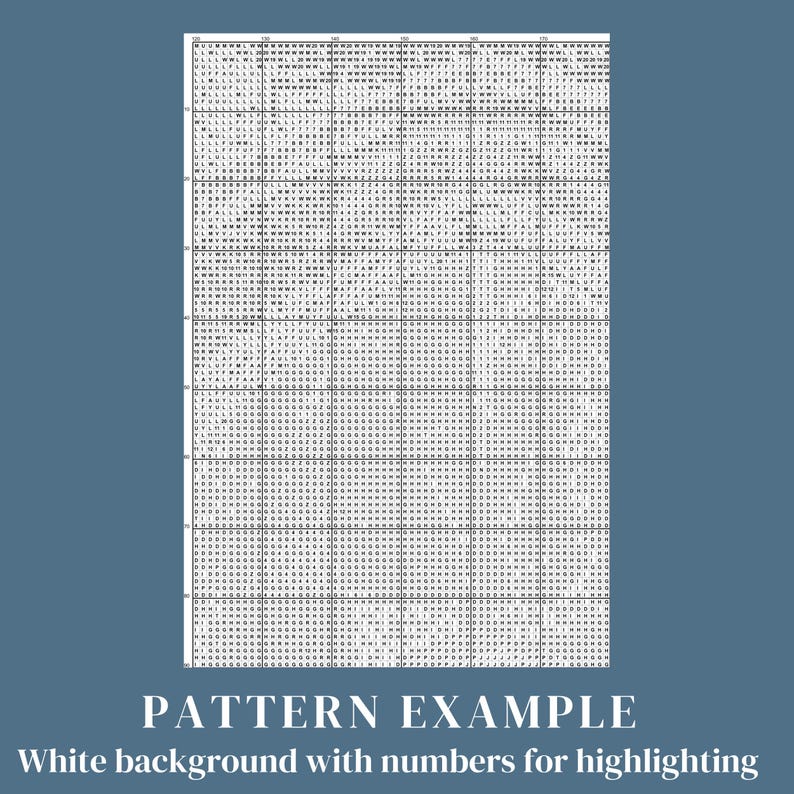 May include: A black and white pattern with numbers for highlighting. The pattern is on a white background.