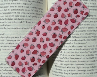 Elegant Pink Strawberries Bookmark - spring bookmark | pastel colour bookmark | cute strawberry bookmark | bookish accessory | cute fruit