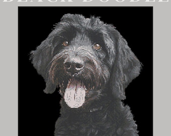 Patrón digital de punto de cruz con garabatos negros en PDF - Labradoodle / Goldendoodle / Manualidades con garabatos / Arte con garabatos / Punto de cruz con perros con garabatos