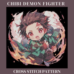 Demon Fighter Cross Stitch Pattern - Chibi Anime Character Cross Stitch | Anime Embroidery | Fan Art Cross Stitch | Digital Pattern PDF