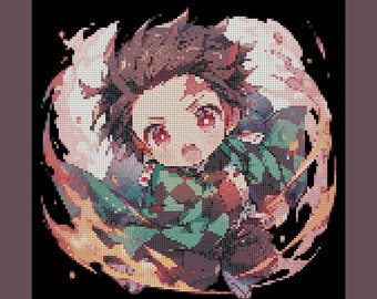 Patrón de punto de cruz de Demon Fighter: personaje de anime chibi en punto de cruz, bordado de anime, fan art en punto de cruz, patrón digital en PDF
