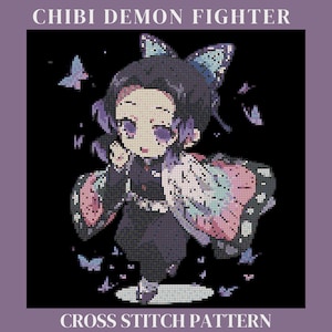 Demon Fighter Cross Stitch Pattern - Chibi Anime Cross Stitch | Anime Embroidery | Fan Art Cross Stitch | Digital Pattern PDF | Anime Art