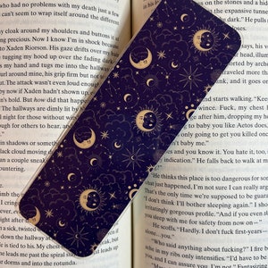 Fantasy Sun and Moon Bookmark - whimsical bookmark | astrological bookmark | space bookmark | bookish accessory | blue and gold bookmark