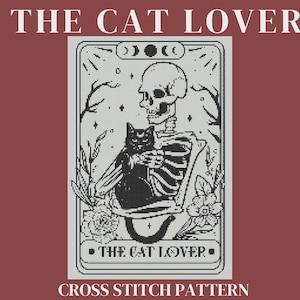 The Cat Lover Skeleton Tarot Card Cross Stitch Pattern PDF Digital Download | Tarot Card Cross Stitch | Skeleton Cross Stitch | Skeleton Art