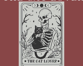 The Cat Lover Skeleton Tarot Card Cross Stitch Pattern PDF Digital Download | Tarot Card Cross Stitch | Skeleton Cross Stitch | Skeleton Art