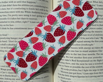 Pink Strawberry Collage Bookmark - spring bookmark | pastel colour bookmark | cute strawberry bookmark | bookish accessory | cute fruit