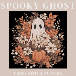 Halloween Cross Stitch Pattern, Spooky Ghost, Fall Pumpkins, Fall Leaves, Fall Florals, Instant Download, Cross Stitch PDF Pattern, Ghouls