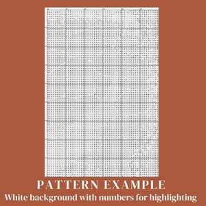 May include: A black and white pattern with numbers for highlighting. The pattern is on a white background.