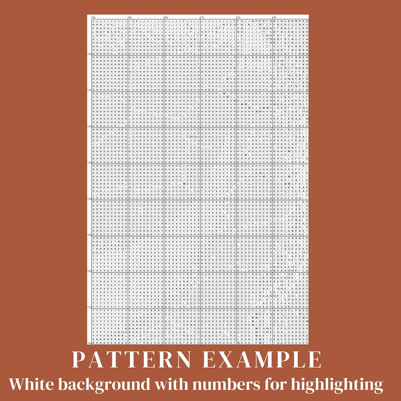 May include: A black and white pattern with numbers for highlighting. The pattern is on a white background.