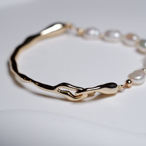 Gold Filled and Baroque Pearl Branch Shape Irregular Bracelet, Fashion, Wedding and Stylish Jewelry