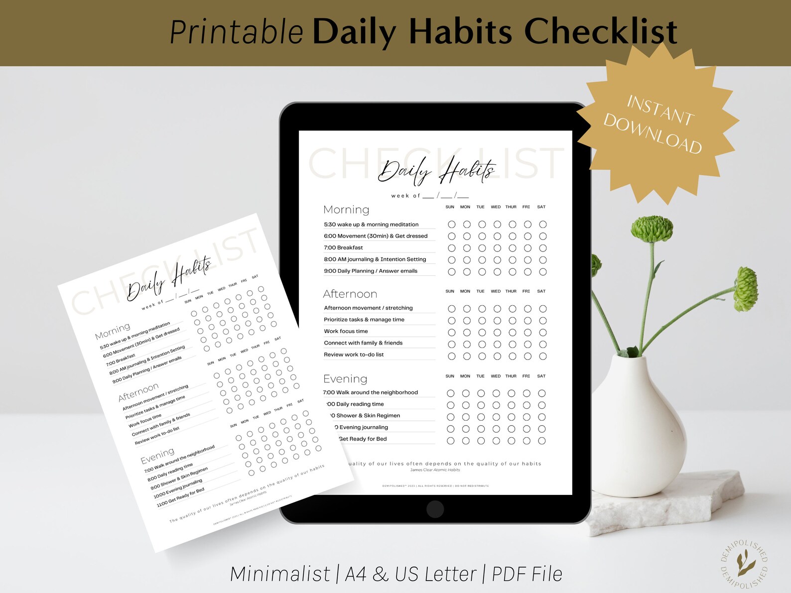 Minimalist Daily Habit Tracker | Printable Habit Tracker | Goodnotes ...