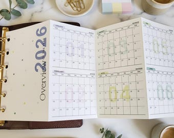 2026 Yearly Monthly Overview 4-Fold Planner Insert | fits Louis Vuitton LV PM MM Agenda / Filofax Planner/ A8, M5, A7, A6
