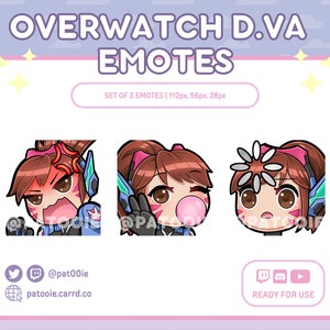 Overwatch D.va Emote Set (3) voor Twitch, Discord en Youtube | Kant-en-klare Emotes | Gamen en streamen |  Emote-pakket