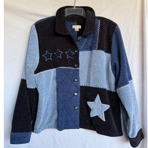 Vintage 2003 Y2K Christopher Banks Patchwork Jacket Blue Black Boho Layering XL