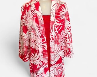 Top vintage de los años 70 de Mardi Modes, 1 pieza, rojo y blanco, estampado tropical retro de palmeras, talla M para mujer.