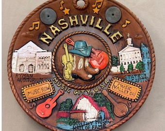 Vintage Scotty Nashville Souvenir Väggtallrik 3D Relief Musikstad Japan 20 cm