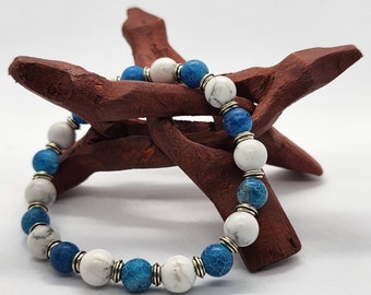 Handmade Agate Howlite Beaded Bracelet: Spiritual Healing Jewelry