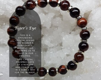 Handmade Tiger's Eye Crystal Beaded Bracelet, Spiritual Healing