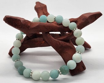 Handmade Amazonite Beaded Bracelet: Natural Crystal Healing Jewelry