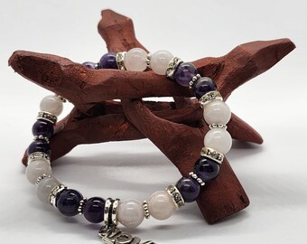 Rose Quartz Amethyst Bracelet: Handmade Crystal Bead, Spiritual Healing